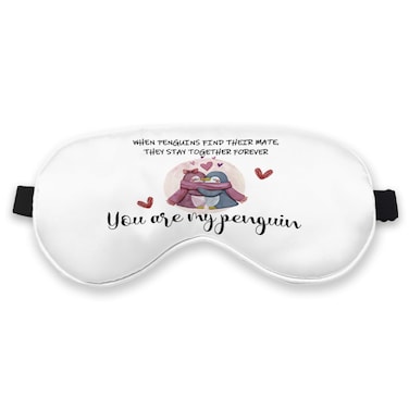 Kdqua You are My Penguin Love Eye Mask for Women Wife Girlfriend Boyfriend, Cute Romantic Couple Penguins Silk Blackout Eye Mask for Sleeping, Wedding Gifts Adjustable Straps Lightweight Sleep Mask