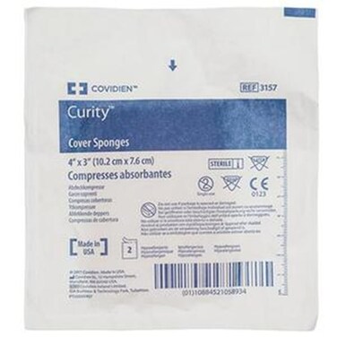 Kendall/Covidien Cover Sponges 4"X3" 2S Peel Back Package All Purpose - Box of 50 - Model 3157