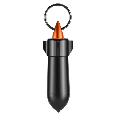 Keychain Pill Holder, Mini Metal Pill Case for Pocket or Purse, Waterproof EDC Container for Travel, Outdoor, Daily Use (Rocket Design, Gray)