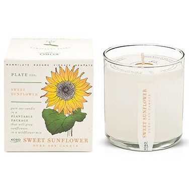 KOBO Sweet Sunflower Candle with Plantable Box (9 oz)   Plant The Box Collection, 100% Pure Soy Wax Candles   Hand-Poured in USA   Long Lasting 60 Hour Burning Candles   Scented Candles for Home