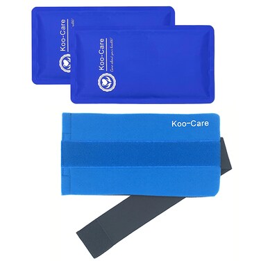 Koo-Care 2 Gel Ice Pack for Injuries Reusable Flexible Hot Cold Pack Wrap with Elastic Strap Cold Compress for Head Shoulder Arm Elbow Wrist Lower Back Knee Ankle - Pain Relief for Migraine 10" x 5