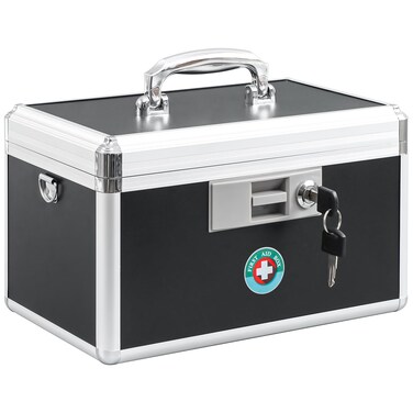 KYODOLED Medication Lock Box with Key, Medicine Lock Box for Safe Medication Storage, First Aid Key Safe Box with Lock for Home, Outdoor Use, 12.2'' x 7.8'' x 8.2'' Black