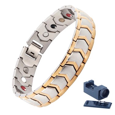 KYOSI Magnetic Bracelet for Men Silver-Gold Bracelet Stainless Steel Magnet Link Mens Jewelry 8.66 inches
