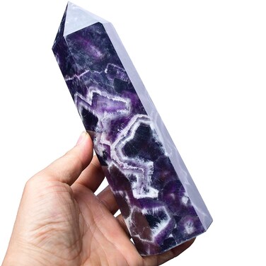 Large Crystal Towers Chevron Amethyst Wand 6 Faceted Quartz Point Purple Healing Crystal Stone Obelisk for Meditation Gifts 0.8-1.3 Pound