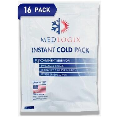 Large Instant Cold Packs   Made in USA   Non-Toxic   16 Pack 6"x9"   Disposable Ice Cold Compress for First Aid, Pain Relief, Swelling, Hot Flashes, Toothaches, Migraines, Insect Bites