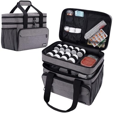 Large Medicine Storage Bag, Double Layer Pill Bottle Organizer Storage Bag with Lockable Zipper, Medication Travel Bag Carrying Case for Men Women