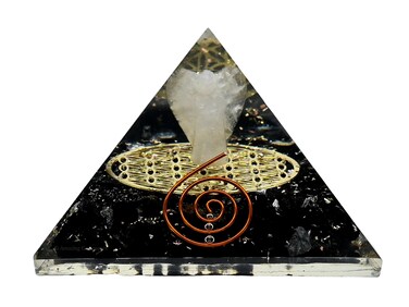 Large Orgone Pyramid   Black Tourmaline Pyramid Crystal   Guardian Angel with Flower of Life Orgonite Pyramid   Organ Pyramids Positive Energy Healing
