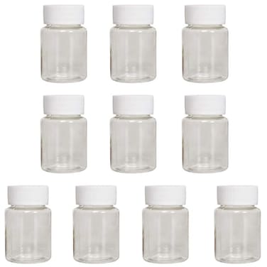 lasenersm 10 Pieces 15ml Empty Clear Plastic Pill Bottles Solid Powder Container Plastic Round Solid Powder Container Reagent Storage Bottle with White Screw Cap, Transparent