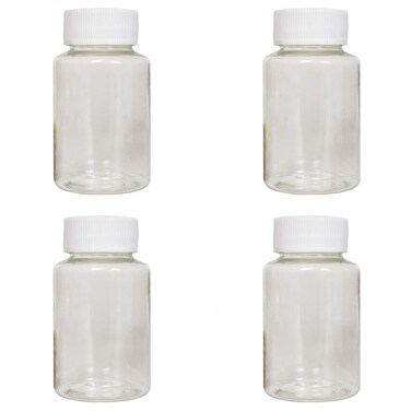 lasenersm 4 Pieces 80ml Empty Clear Plastic Pill Bottles Solid Powder Container Plastic Round Solid Powder Container Reagent Storage Bottle with White Screw Cap, Transparent