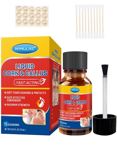 Liquid Corn Remover, Corn Removers for Toes, Fast Acting Liquid for Corn, Safe Removes Corns Fast Extra Strength for Kids and Adults, 15ml Liquid with 15PCS Cushions 10PCS Swabs (15ML*1)