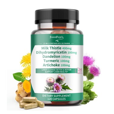 Liver Cleanse Detox &amp; Repair Capsules - 120PCS Milk Thistle Liver Detox with Dandelion &amp; Artichoke Extract/Dihydromyricetin DHM/Turmeric/Vitamin B12 - Liver Supptment