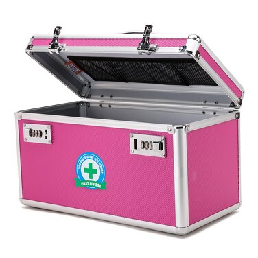 Lockable Medication Box with Portable Storage Case, 14.2''x 7.2''x 8.2'', Childproof Medicine Lock Organizer, Locking Box for Secure Cash, Jewelry, ID Documents (Pink/Large)