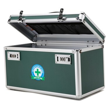 Locking Box with Portable Storage Case, 14.2''x 7.2''x 8.2'', Childproof Medicine Organizer with Combination Lock, Lockbox for Money, Documents &amp; Meds Secure Cash, ID Documents (Green/Large)