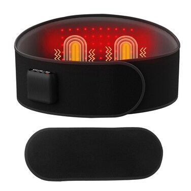 Lower Back Massager Belt with Four Modes Heating &amp; Massage &amp; Red Light, Ergonomic Support Massage Belt with Timer, Portable Cordless Heating Pad for Back Relieve Pain, Battery-Powered