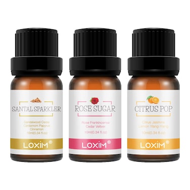 LOXIM Discovery Collection Essential Oil Set of 3 (Santal Sparkle, Rose Sugar, Citrus Pop) Fragrance Oils for Aromatherapy Diffuser, 100% Pure Natural Luxurious Scent Projects