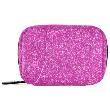 Magenta Hot Pink Fuchsia Glitter Sparkle Pill Organizer Case 7 Day Small Cute Bling Travel Pill Box with Zipper Portable Weekly Vitamin Medicine Supplement Holder Pouch Bag