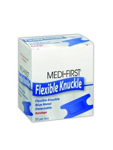MAGID MP65250 Medi-First Blue Metal Detectable Knuckle Bandages, 1' x 3', Blue, Knuckle (Pack of 50)