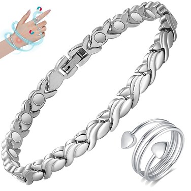 Magnetic Bracelet for Women Titanium Steel Bracelet &amp; Copper Ring with Strength Magnets Waterproof Adjustable Tool (Fishtail)