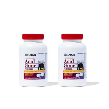 Major Acid Gone Extra Strength Antacid Chewable Tablets - Anti-Acid Relief Tablets - Acid Reflux Medicine for Adults-Upset Stomach, Acid Indigestion, &amp; Heartburn Relief-Long-Lasting-100-Count (2 Pack)