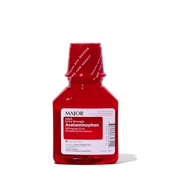 MAJOR Adult Extra Strength Liquid Acetaminophen - 500 mg Acetaminophen/15 mL Dose - Pain Reliever and Fever Reducer - Cherry Flavor - 8 Fl Oz (2 Pack)