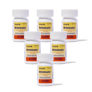 MAJOR Driminate - Dimenhydrinate 50mg Motion Sickness Tablets - Anti-Nausea Medicine - 100 Tablets (6 Pack)