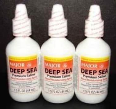 MAJOR Sodium Chloride 0.65% Nose Spray - Daily Deep Sea Premium Saline Nasal Moisturizing Spray for Nasal Dryness Due to Cold, Sinus, and Allergy Medicines - 1.5 Fl. Oz. - Pack of 3