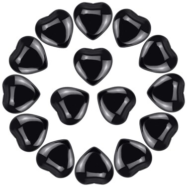 Marrywindix 15 Packs 0.8 Inch Healing Crystal Natural Black Obsidian Heart Love Carved Palm Worry Stone Chakra Reiki Balancing