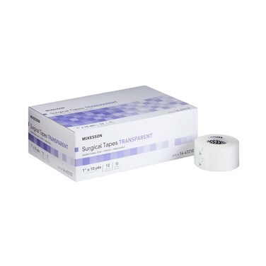 McKesson Surgical Tape, Non-Sterile, Air Permeable Plastic, 1 in x 10 yd, 12 Rolls, 1 Pack