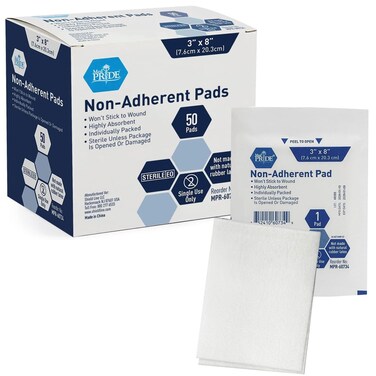 MED PRIDE Sterile Non-Stick Non-Adherent Gauze Wound Dressing Pads 3 X 8 Inch, 50-Pack, Highly Absorbent Non-Adhesive, Painless Removal, Individually Wrapped