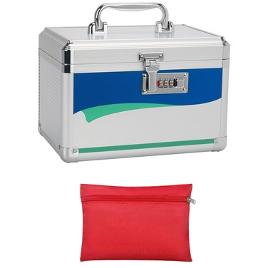 Medication Lock Box - Childproof Medicine Box with Combination Lock, Medical Storage Box with Tray, Travel First Aid Box Organizer Empty -10 x 6 x 6.7 Inch(Small) - Blue