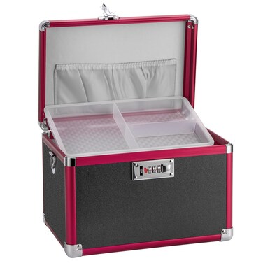 Medication Lock Box - Childproof Medicine Box with Combination Lock, Medical Storage Box with Tray, Travel First Aid Box Organizer Empty -15 x 8.7 x 9.4 Inch(XL) - Black Red