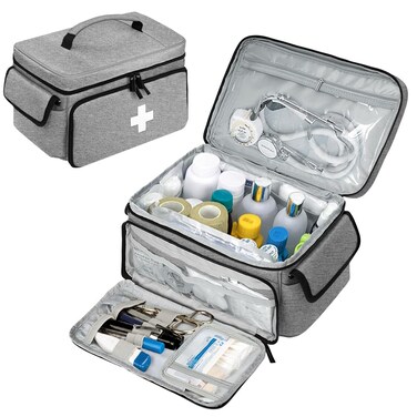 Medicine Bag, First Aid Kit, Medicine Storage Box, Medicine Bag for Traveling, Holds Pills, Vitamins and Medical Supplies, Medicine Bottle Organizer for Home Storage and Travel Use, Grey