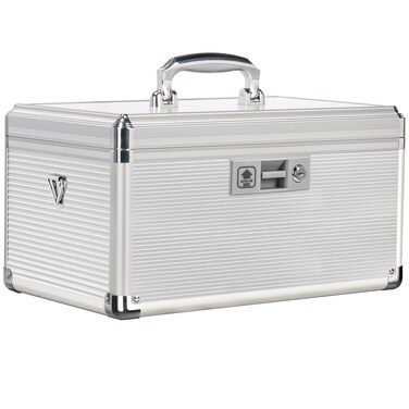 Medicine Lock Box with Key, Alluminum Alloy Box for Medication,First aid kit with a Removeable Tray to Store Medicines &amp; Pills for Home, Silver 14 * 8.46 * 7.48 Inch