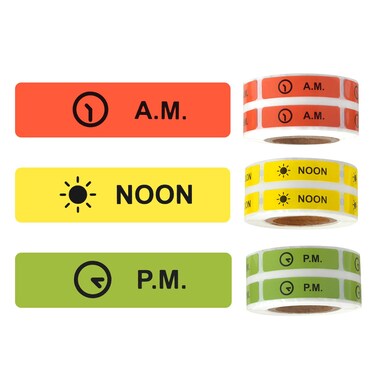 Medicine Stickers Medication Instruction Label Permanent Paper Label AM NOON PM for Pill case Planner 0.4 * 1.6inch (500 per Roll 3 Pack)