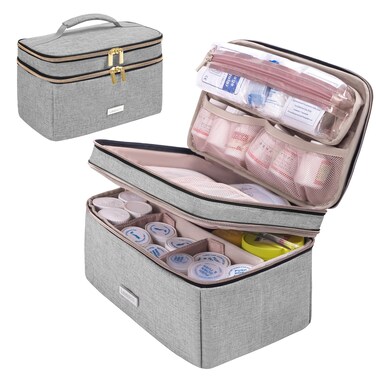 Medicine Storage Bag Pill Bottle Organizer with Portable Small Pouch Travel Medication Bottle Organizer for Emergency Home First Aid Box Kit (Gray)