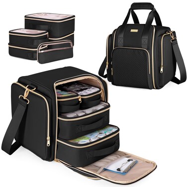 Medicine Storage Bag with 5 Removable Pouches, Pill Bottle Organizer Bag with Shoulder Strap, Large Medication Travel Bag for Medical Supplies, Black(Only Empty Bag)