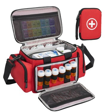 Medicine Storage Bag, Pill Bottle Organizer with Portable Small Pouch, Medication Bottle Organizer Empty with Shoulder Strap for Home Storage and Travel