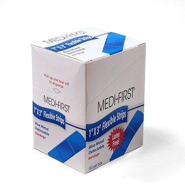 Medique Products 68033 Metal Detectable Bandages, Blue, 1-Inch X 3-Inch, 100-Per Box