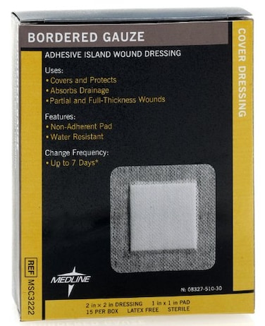 Medline Bordered Gauze, 2" x 2" Adhesive Island Wound Dressing, Sterile, 15 Count