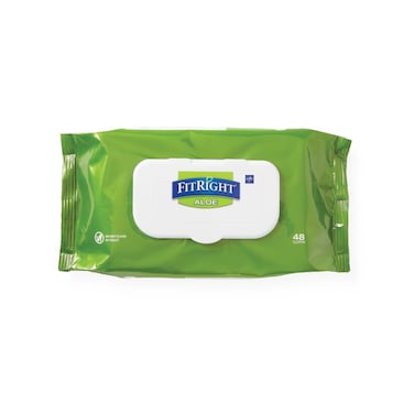 Medline FitRight Aloe Personal Cleansing Cloth Wipes, Scented, Pack of 48, 8 x 10 inch Adult Large Incontinence Wipes