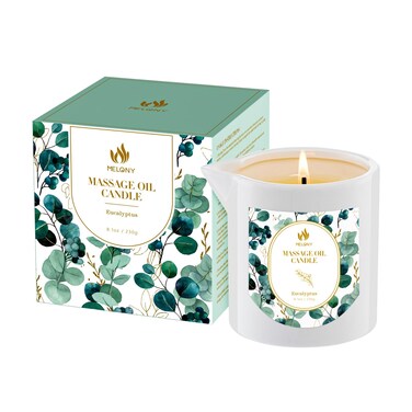 MELONY Massage Oil Candle, Essential Oil Infused, 8.1OZ, Low Temp Body Oil Candle, Intensive Skin Treatment Candle,Natural Soy Wax Lotion Candle for Relaxation, Romantic Gifts (Eucalyptus)