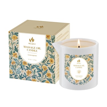 MELONY Massage Oil Candles, Essential Oil Infused, 8.1OZ, Low Temp Body Oil Candle, Intensive Skin Treatment Candle, Natural Soy Wax Lotion Candle for Relaxation (Lemongrass)