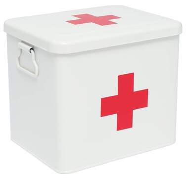 Metal Medicine Storage Tin,First Aid Kit Tin, First Aid Medicine Supplies Bin, First Aid Box with Removable Tray for Home Emergency Tool Set (White)