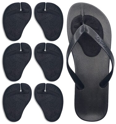 Metatarsal Pads Ball of Foot Cushions for Women and Men, Anti-Slip Flip Flop Pad, 3 Pairs Self-Adhesive Gel Forefoot Pads for Thong Heels Sandals (Black)