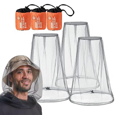 Midge Head Net, 3PCS Mosquito Head Protecting Net with Storage Bag, Mosquito Head Net Face Mesh, Fine Mesh Insect Netting Cover for Outdoor, Hiking, Walking, Fishing (Grey)