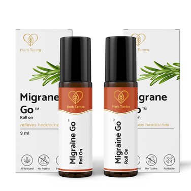 Migraine Go Roll On for Relief from Migraine &amp; General Head Aches  Contains Eucalyptus and Peppermint Oil   100% Pure and Natural   Easy to Use   Relaxing , 9ml Pack of 2
