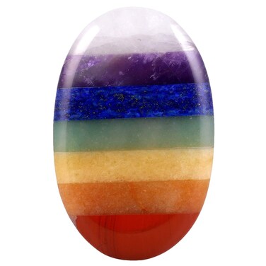 mookaitedecor 7 Chakra Thumb Worry Stone, Oval Shape Polished Pocket Palm Stone for Anxiety Crystal Healing Reiki Balancing