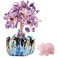 mookaitedecor Amethyst Crystal Money Tree Crystals Base &amp; Rose Quartz Elephant Statue Figurine for Feng Shui, Wealth and Luck