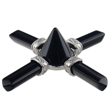 mookaitedecor Black Obsidian Pyramid Energy Generator with 4 Healing Crystal Points Stone for Chakra Reiki Balancing Meditation