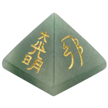 mookaitedecor Green Aventurine Crystal Pyramid Stone with Engraved Chakra Symbol, Healing Crystals Energy Generator for Reiki Meditation Divination Decoration